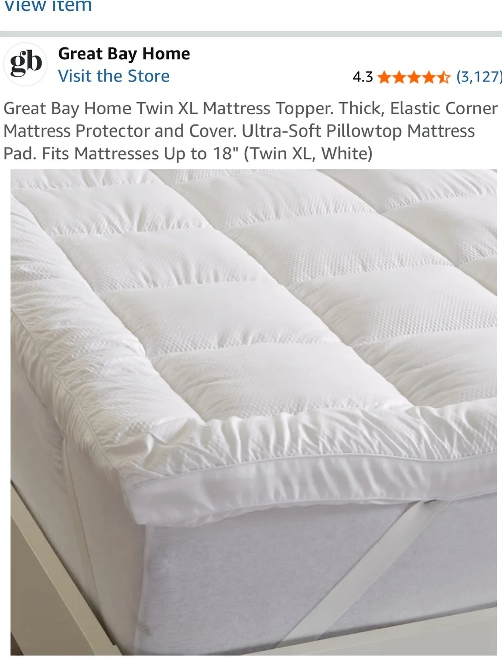NWT Great Bay Home Twin XL Seersucker Mattress Topper Pillowtop White